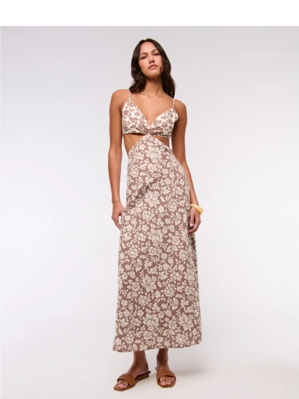 NWT Abercrombie & Fitch Julia Slip Cutout Maxi Dress in Brown Floral - XL Petite